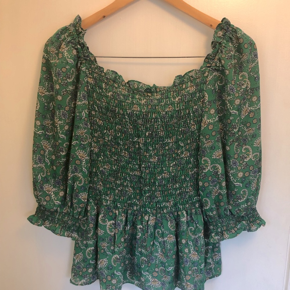 Floral Green Smocked Women's Top